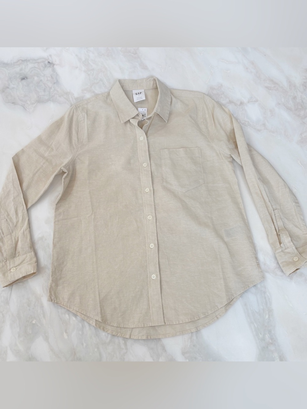 GAP Linen Blend The Easy Shirt Button Down Women’s Size Small Sand Khaki New